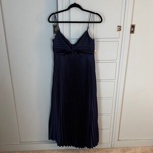 Lush Midnight Blue Pleated Midi Dress